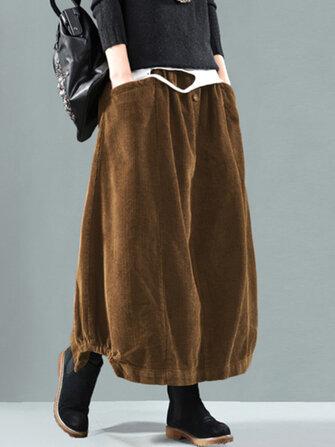 all in one place בגדי נשים Women Corduroy Button Trim Elastic Waist Solid Retro Skirt With Pocket