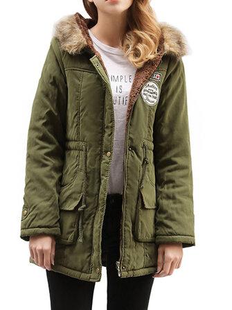 all in one place בגדי נשים Winter Women Pure Color Fur Collar Hooded Thicken Coats