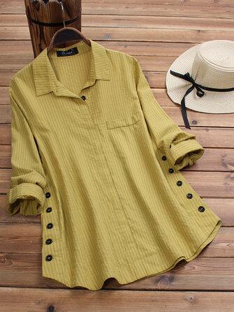 all in one place בגדי נשים Vintage Lapel Button Long Sleeve Plus Size Shirts