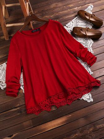 all in one place בגדי נשים European American Style Women Lace Patchwork Solid Color T-Shirts Tops