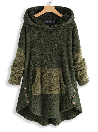 all in one place בגדי נשים Women Contrast Color Splice Irregular Hem Hooded Fleece Sweatshirt Coats