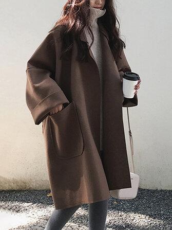 all in one place בגדי נשים Women Solid Color Turn-down Collar Patchwork Thin Coats