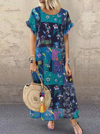 all in one place בגדי נשים Bohemian Print Short Sleeve Summer Plus Size Dress