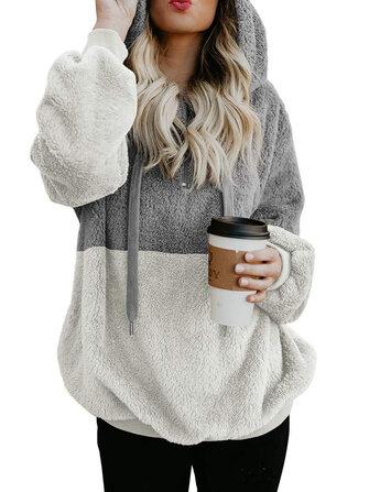all in one place בגדי נשים Plus Size Women Casual Two Tone Patchwork Fleece Hooded Sweatshirt