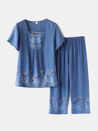 all in one place בגדי נשים Plus Size Women Vintage Print Loungewear Cozy Loose Pajamas