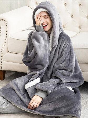 all in one place בגדי נשים Women Flannel Oversized Blanket Hoodies Thicken Warm Sleepwear Robes With Pocket
