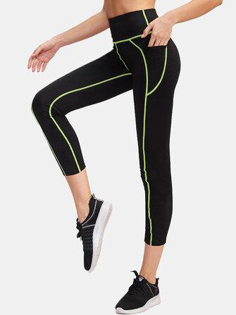 all in one place בגדי נשים Sport Women Moisture Wicking Slim High Waist Black Pants With Pocket