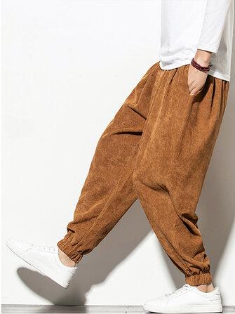 all in one place בגדי גברים Mens Corduroy Solid Color Drawstring Mid Waist Elastic Cuff Jogger Pants