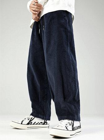 all in one place בגדי גברים Mens Corduroy Drawstring Casual Wide Leg Pants With Pocket