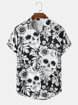 all in one place בגדי גברים Mens Head Halloween Floral Short Sleeve Shirt