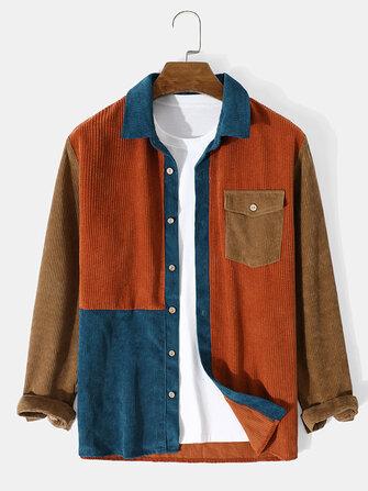 all in one place בגדי גברים Mens Splicing Corduroy Button Color Block Casual Shirt
