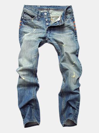 all in one place בגדי גברים Ripped Fold Stitching Straight Washed Jeans