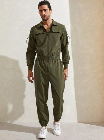 all in one place בגדי גברים Mens Zipper Up Lapel Collar Leisure Jumpsuit