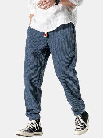 all in one place בגדי גברים Mens Corduroy Design Cotton Solid Color Drawstring Mid Waist Harem Pants