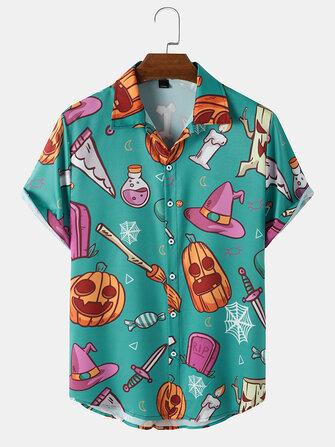 all in one place בגדי גברים Mens Pumpkin Halloween Cartoon Casual Shirts