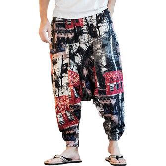 all in one place בגדי גברים INCERUN Men Ethnic Printing Loose Casual Harem Trousers Cotton Big Size Pants