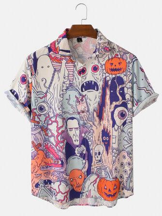 all in one place בגדי גברים Mens Halloween Funny Animal Pumpkin Figure Print Loose Casual Short Sleeve Shirts