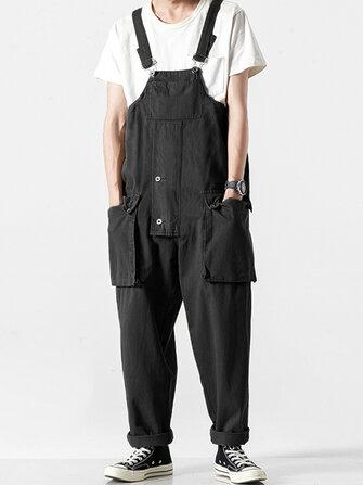 all in one place בגדי גברים Mens Fashion High Rise Solid Color Multi Pockets Casual Overalls Pants
