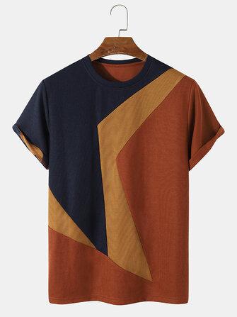 all in one place בגדי גברים Mens Color Block Veins Crew Neck Casual T-Shirts