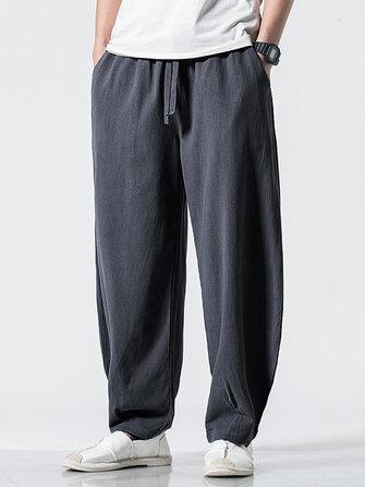 all in one place בגדי גברים Mens 100% Cotton Solid Color Pocket Loose Drawstring Pants