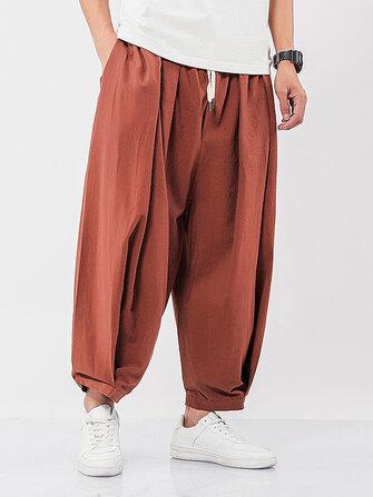 all in one place בגדי גברים Mens 100% Cotton Solid Color Drawstring Pocket Casual Harem Pants