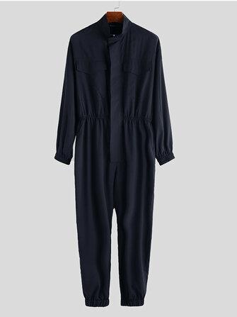 all in one place בגדי גברים Men's Long Sleeve Romper Stand Collar Jumpsuit Pants Zipper Cargo Work Overalls