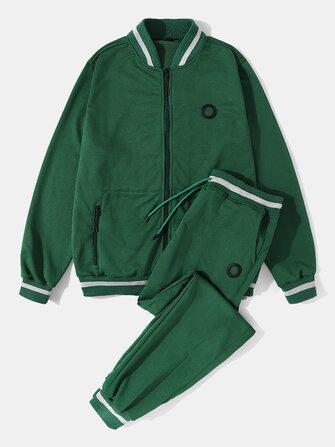 all in one place בגדי גברים Men Solid Color Zip Baseball Jacket Sports Activewear Sets With Joggers Suits