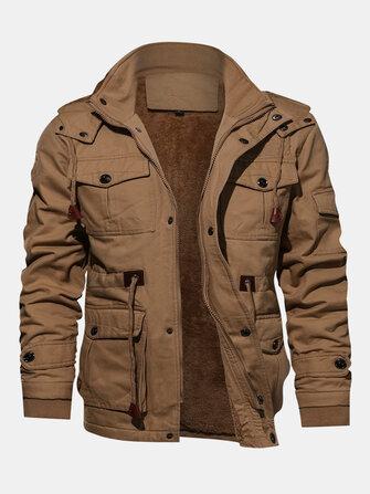 all in one place בגדי גברים Mens Winter Fleece Warm Hooded Multi Pockets Casual Cotton Jacket