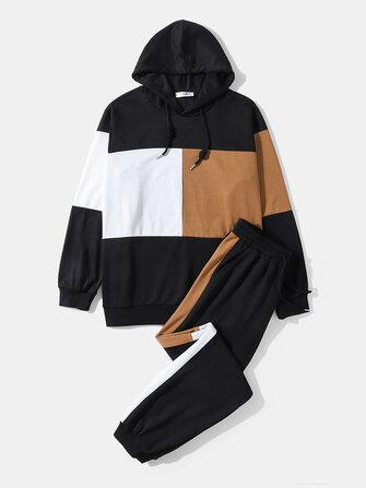 all in one place בגדי גברים Mens Vintage Splicing Hoodies Pants Color Block Casual Suits