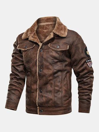 all in one place בגדי גברים Mens Faux Fur Leather Suedes Warm Fleece Lined Thickened Logo Jackets With Flap Pockets