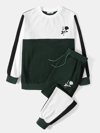 all in one place בגדי גברים Mens Patchwork Letter Flower Embroidery Preppy Pullover Sweatshirt Suits