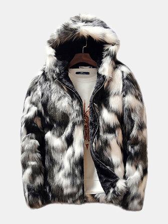 all in one place בגדי גברים Mens Winter Faux Fur Thick Warm Hooded Casual Zipper Jacket