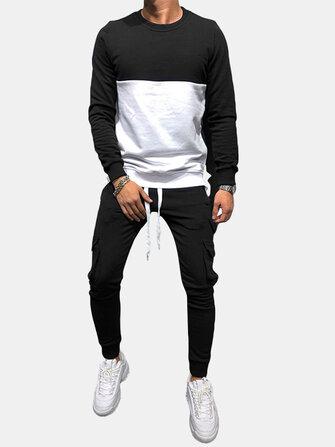 all in one place בגדי גברים Mens Patchwork Long Sleeve Sweatshirts Drawstring Multi Pocket Jogger Pants Sport Suits