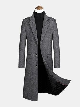 all in one place בגדי גברים Mens Woolen Single-Breasted Flat Collar Casual Long Trench Coats With Flap Pocket