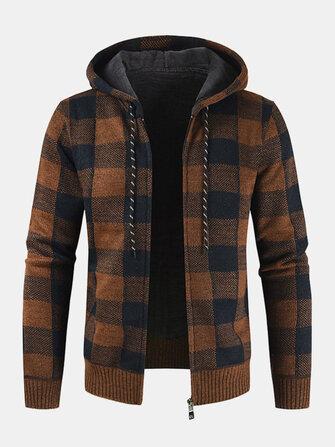 all in one place בגדי גברים Mens Vintage Plaid Warm Zipper Warm Hooded Sweater Jacket