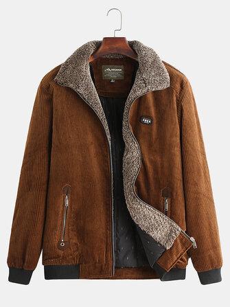 all in one place בגדי גברים Mens Winter Corduroy 100% Cotton Plus Velvet Warm Zipper Casual Solid Jacket