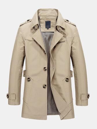 all in one place בגדי גברים Cotton Mens Solid Color Mid-Length Sashes Single Breasted Lapel Long Sleeve Trench Coats