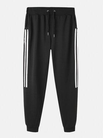 all in one place בגדי גברים Mens Cotton Side Stripe Print Drawstring Sport Black Jogger Pants With Pocket