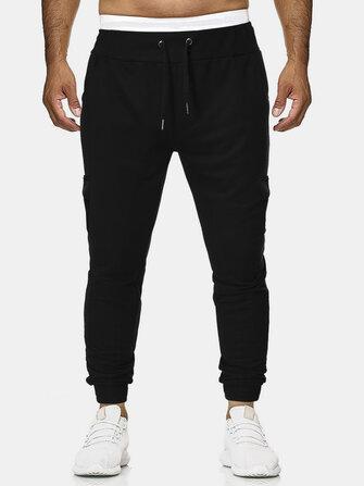 all in one place בגדי גברים Mens Cotton Solid Color Multi Pocket Drawstring Jogger Pants