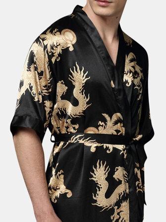 all in one place בגדי גברים Mens Plus Size Retro Luxury Stain Japanese Kimono Chinese Dragon Ice Silk Sleepwear Robes
