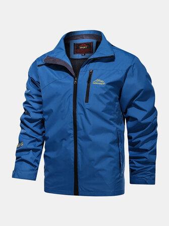 all in one place בגדי גברים Mens Logo Letter Print Zip Up Lapel Waterproof Outdoor Jacket With Pocket