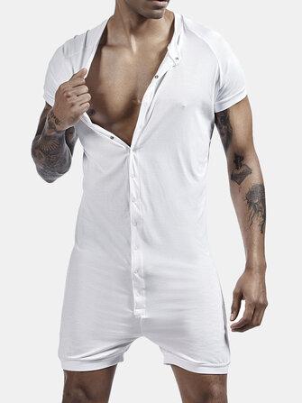 all in one place בגדי גברים Men Solid Color Onesies Pajamas Viscose Breathable Jumpsuit