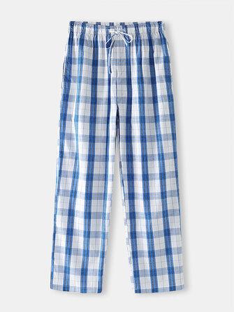 all in one place בגדי גברים Men Classic Plaid Print Drawstring Cotton Home Pajama Pants With Pocket