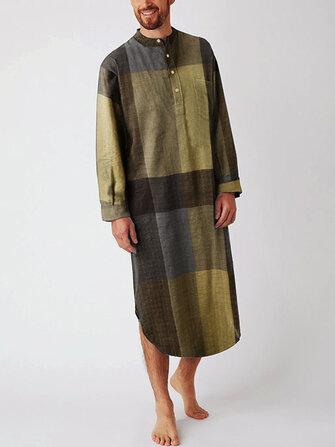 all in one place בגדי גברים Mens Cotton Plaid Print Henley Shirts Home Sleepwear Long Sleeve Robes With Pocket
