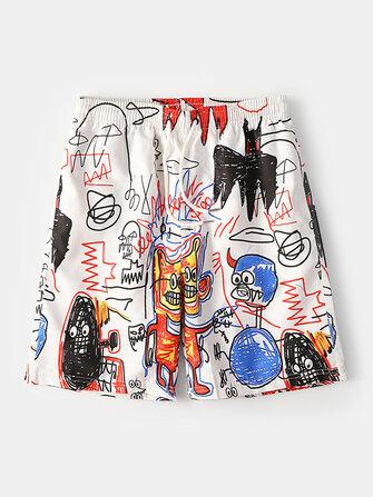 all in one place בגדי גברים Mens Funny Graffiti Print Quick Dry Mesh Liner Pocket Casual Loose Board Shorts