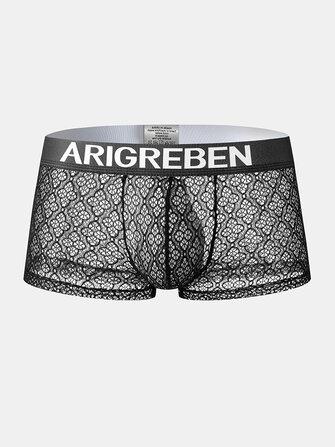 all in one place בגדי גברים Mens Lace Mesh See Through Breathable Letter Waistband Boxers Underwear