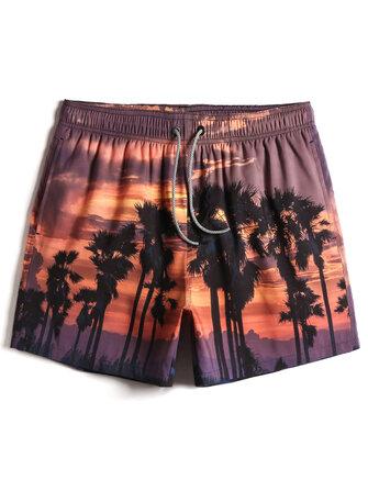 all in one place בגדי גברים Mens Beach Scenery Print Drawstring Waist Loose Holiday Board Shorts