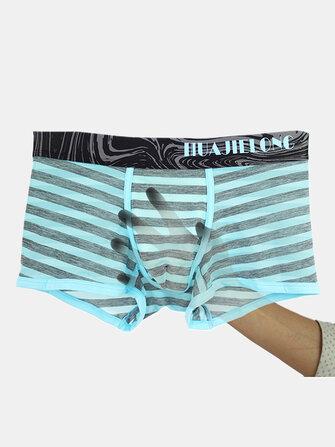 all in one place בגדי גברים Mens Striped Ice Silk Translucent Breathable Thin Elastic Mid Waist Boxers