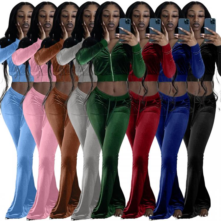 all in one place בגדי נשים F171 Autumn Winter Women Outdoor Casual Sports Solid Velvet Two Piece Set Top and  Pants Tracksuit Sweatsuit Outfits