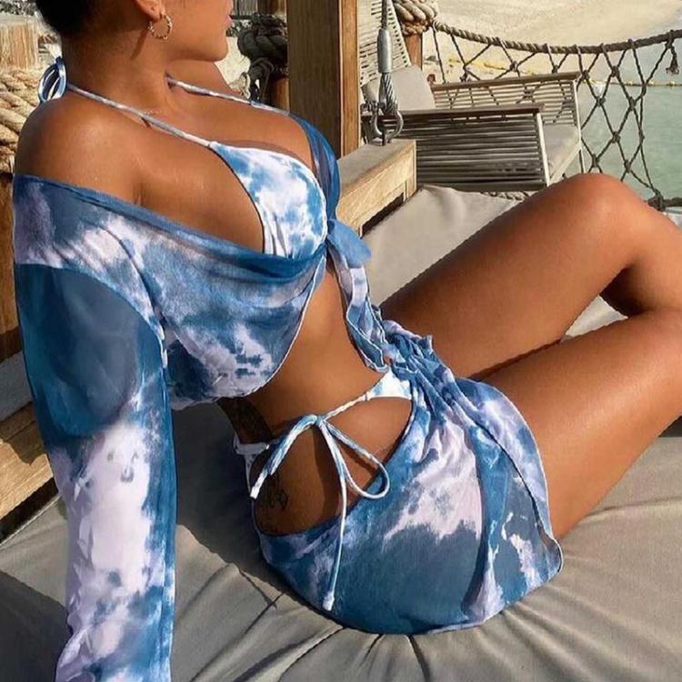 all in one place בגדי נשים 4 Piece Tie Dye Bikini Ladies Split Swimsuit Swimwear Women 2020 Mesh Push Up Vikini Sexy Girl Buttocks Swimmwear Bathing Suit